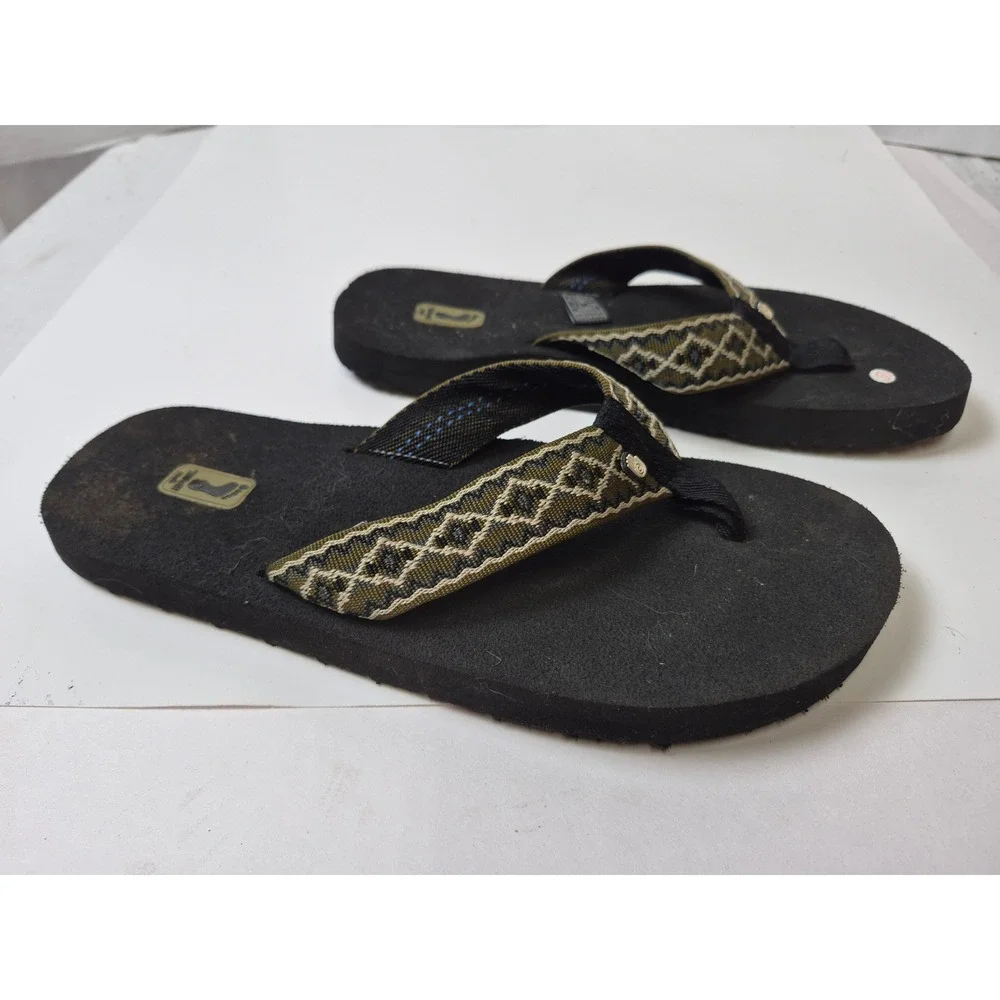 Teva Mush Mens Flip Flops Black Green Geometric Strap Sandals 6110 Size 9